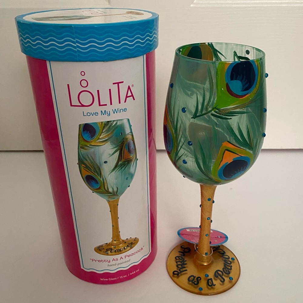 Lolita Hand Painted Peacock Wine Glass